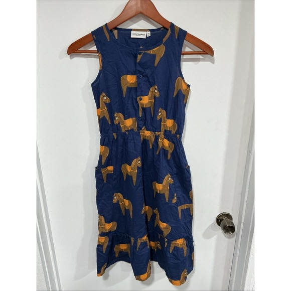 Mini Rodini Other - Mini Rodini Sleeveless Dress, Blue, Horse, Girls, 7-9 Or 128/134, Organic Cotton